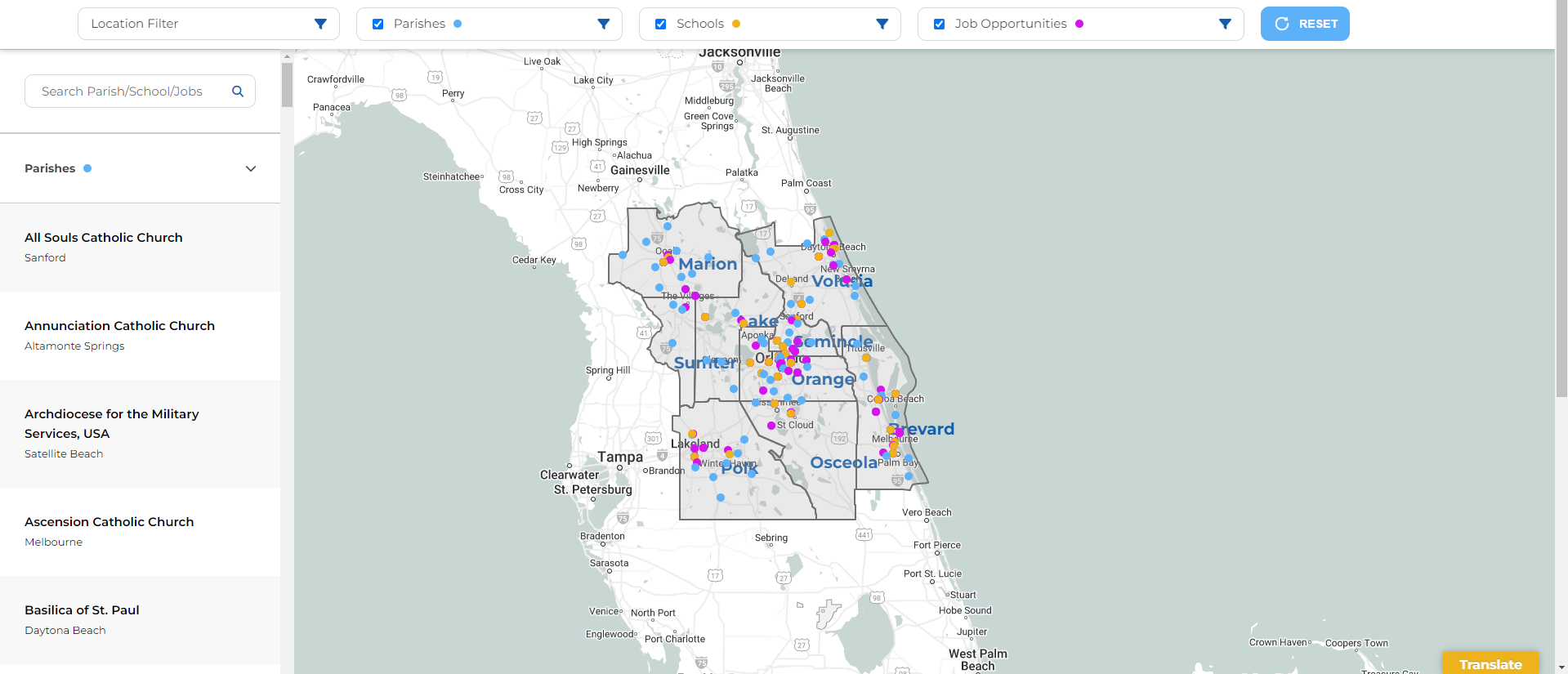 GIS Wordpress Plugin for Diocese of Orlando